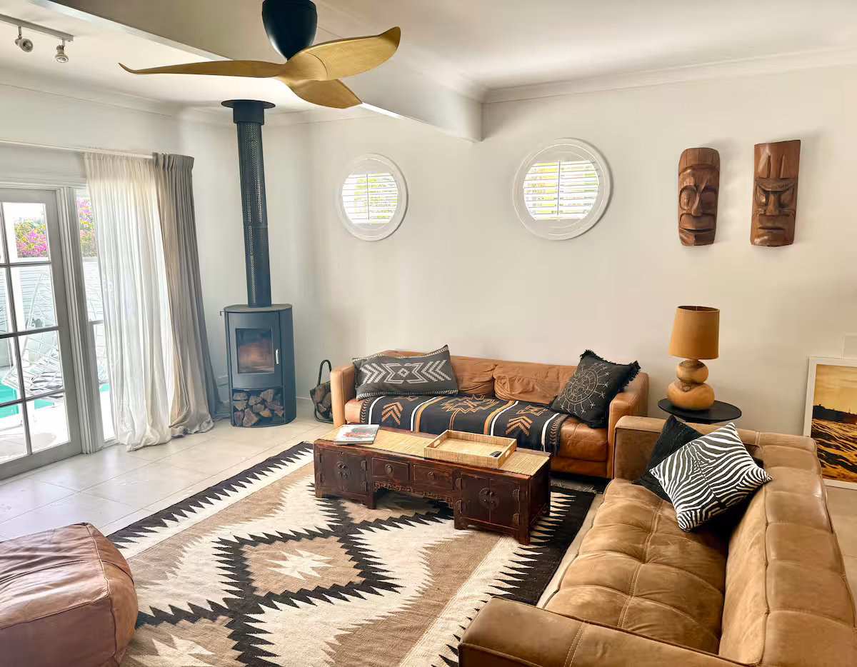 The main living room with wood fire